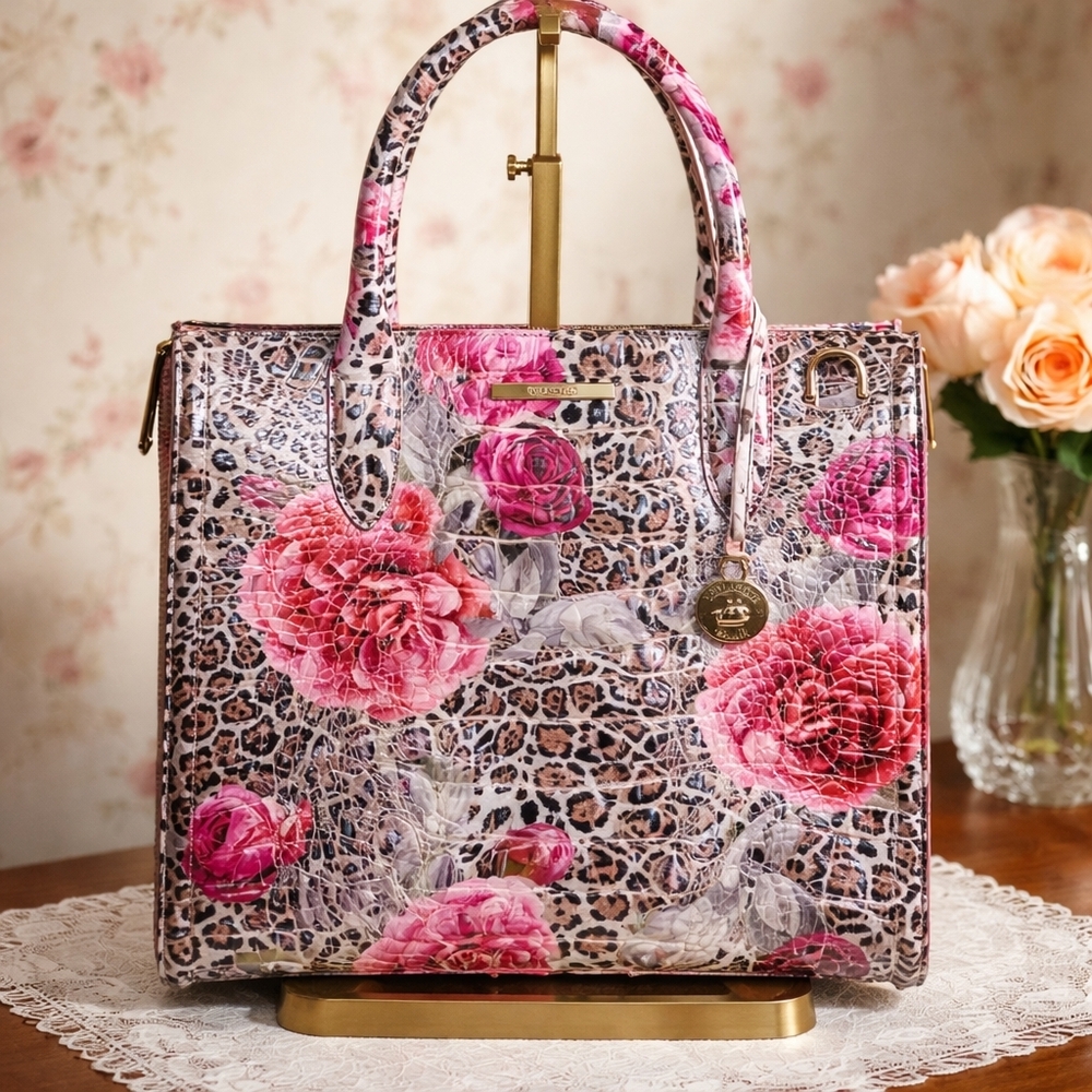 BRAHMIN Caroline - Ermine Floral Melbourne Satchel with Crossbody Strap